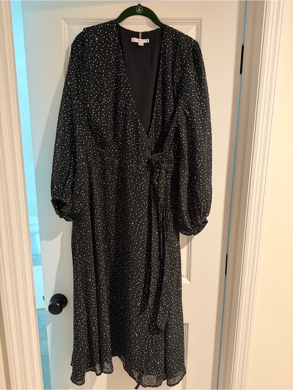 Tommy Hilfiger Black Polka Dot Wrap-Style Midi Dress